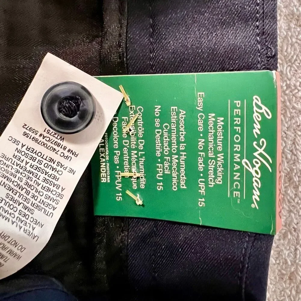 Ben Hogan Mens Performance Pants Stretch,  Wicking, UPF 42 x30 Black New W Tags